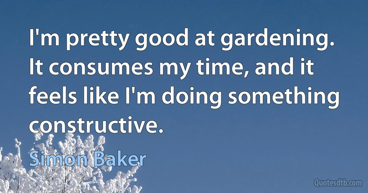 I'm pretty good at gardening. It consumes my time, and it feels like I'm doing something constructive. (Simon Baker)