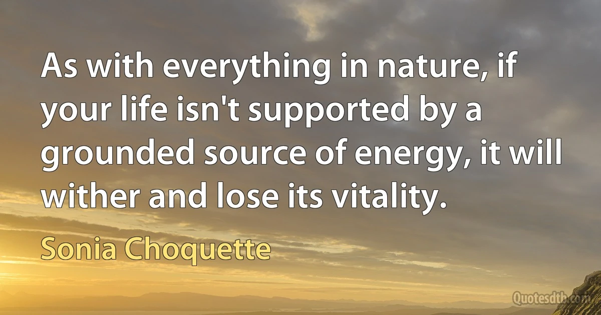 As with everything in nature, if your life isn't supported by a grounded source of energy, it will wither and lose its vitality. (Sonia Choquette)