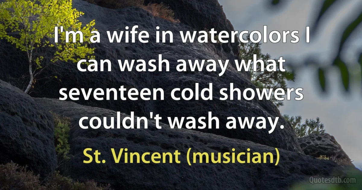 I'm a wife in watercolors I can wash away what seventeen cold showers couldn't wash away. (St. Vincent (musician))