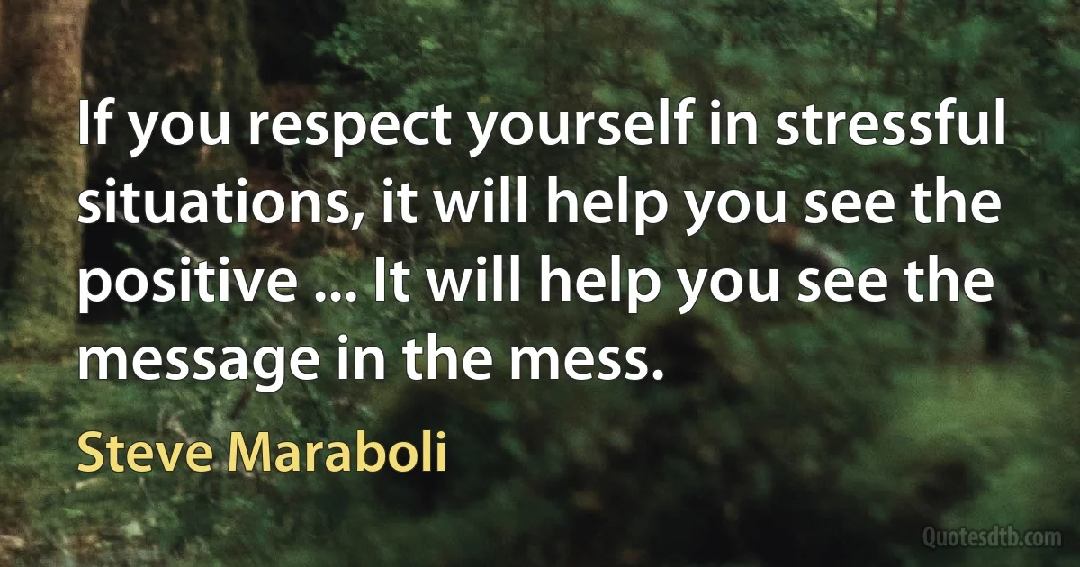 If you respect yourself in stressful situations, it will help you see the positive ... It will help you see the message in the mess. (Steve Maraboli)