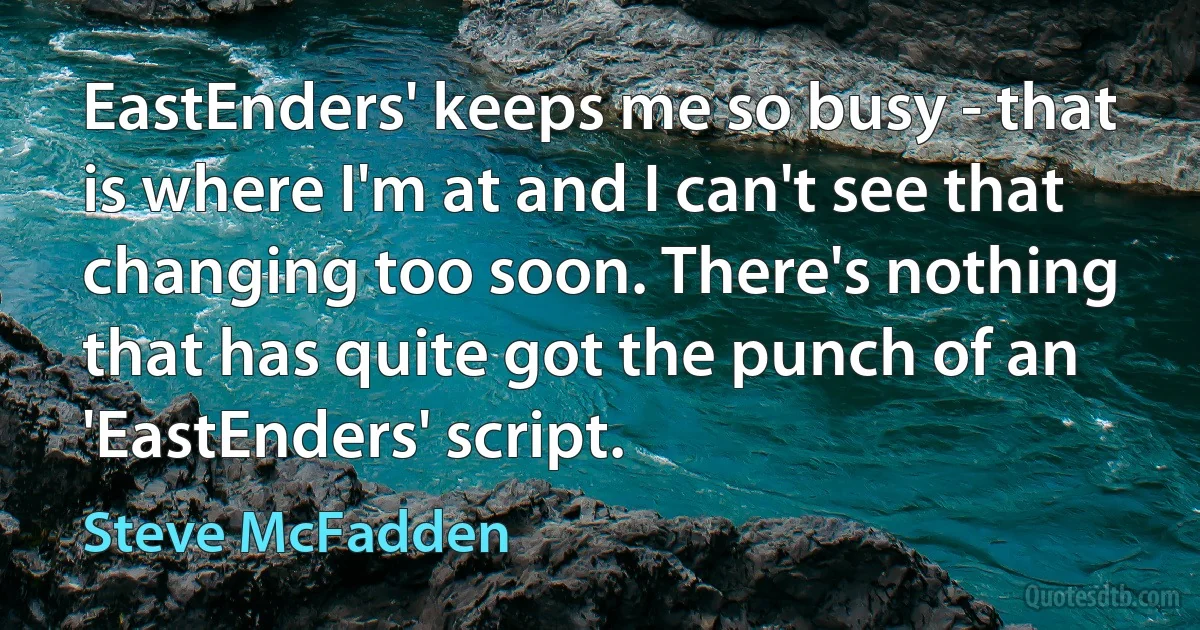 EastEnders' keeps me so busy - that is where I'm at and I can't see that changing too soon. There's nothing that has quite got the punch of an 'EastEnders' script. (Steve McFadden)