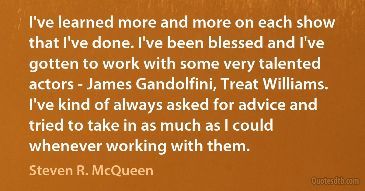 I've learned more and more on each show that I've done. I've been blessed and I've gotten to work with some very talented actors - James Gandolfini, Treat Williams. I've kind of always asked for advice and tried to take in as much as I could whenever working with them. (Steven R. McQueen)