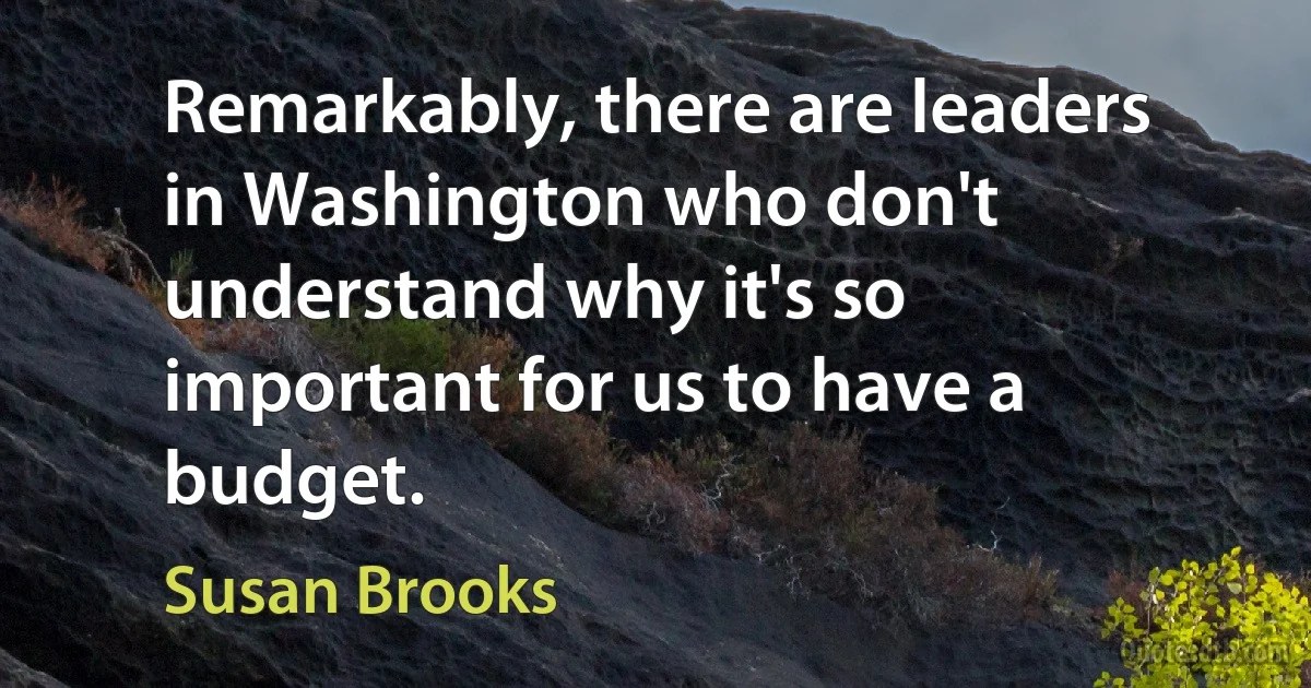 Remarkably, there are leaders in Washington who don't understand why it's so important for us to have a budget. (Susan Brooks)