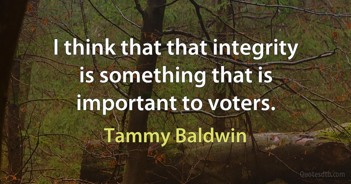 I think that that integrity is something that is important to voters. (Tammy Baldwin)