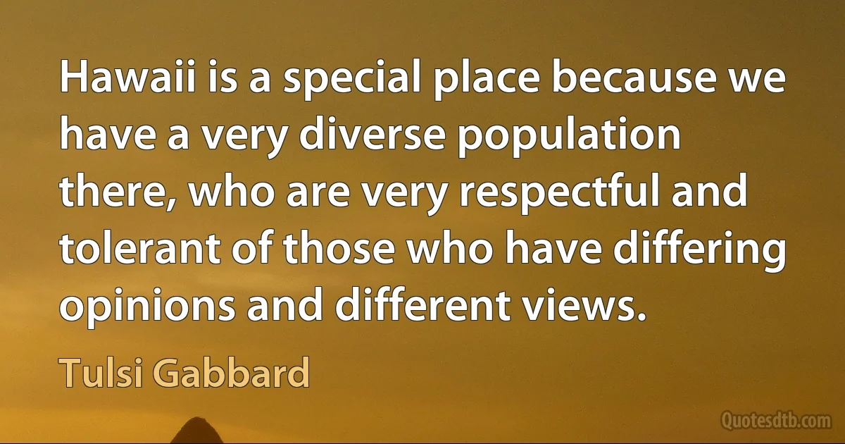 Hawaii is a special place because we have a very diverse population there, who are very respectful and tolerant of those who have differing opinions and different views. (Tulsi Gabbard)