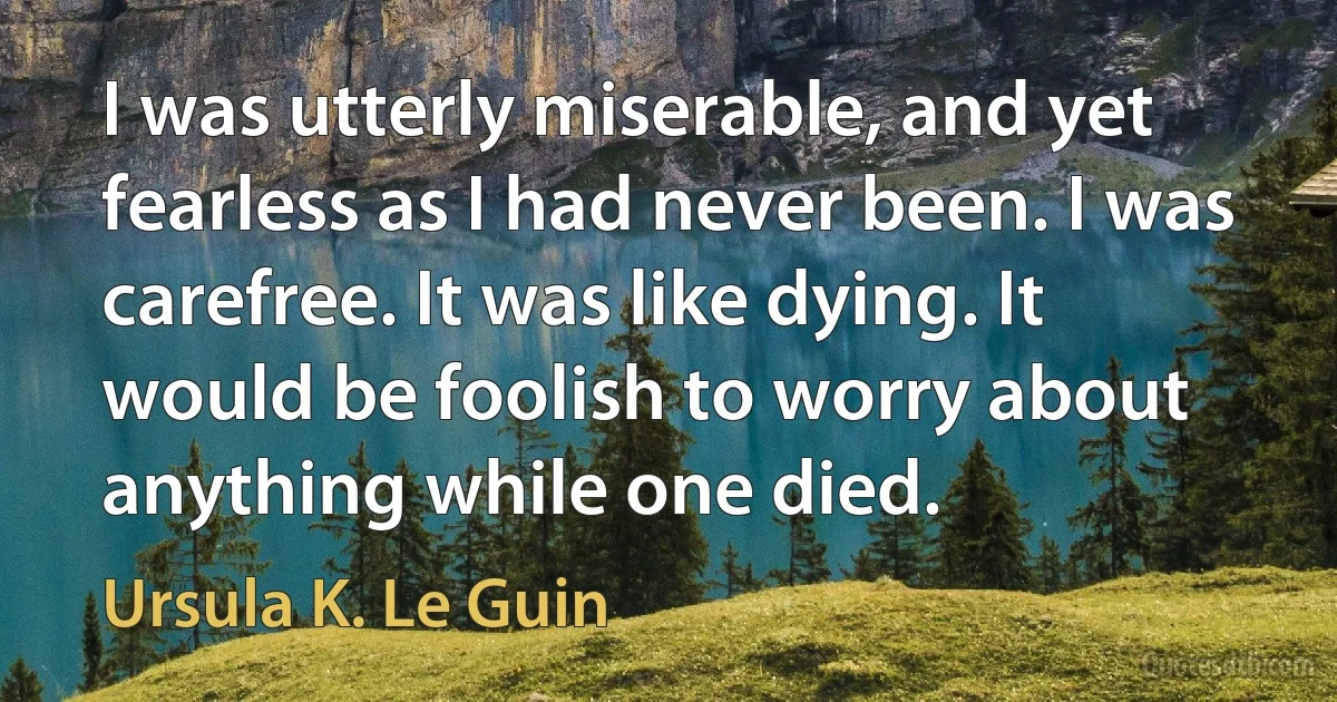 I was utterly miserable, and yet fearless as I had never been. I was carefree. It was like dying. It would be foolish to worry about anything while one died. (Ursula K. Le Guin)