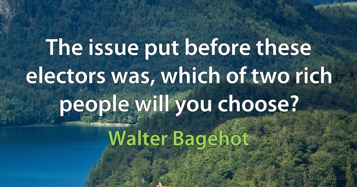 The issue put before these electors was, which of two rich people will you choose? (Walter Bagehot)