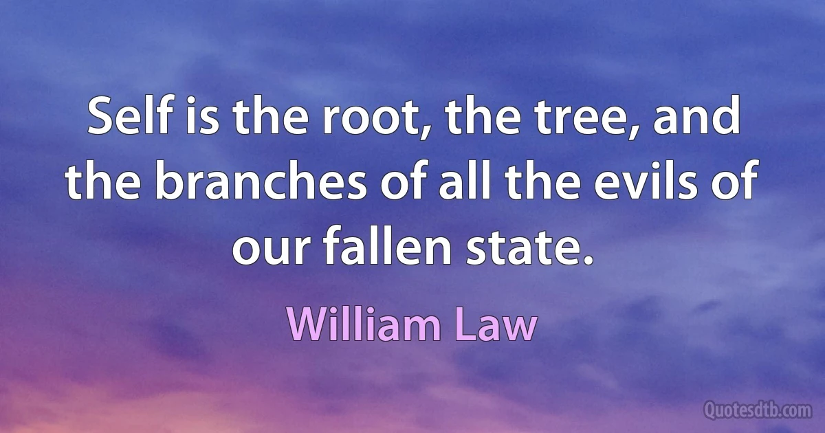 Self is the root, the tree, and the branches of all the evils of our fallen state. (William Law)